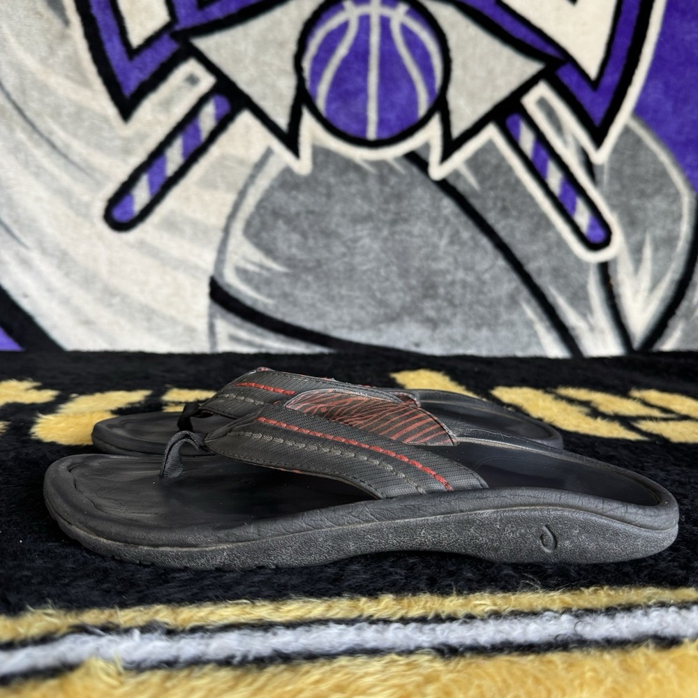 Size 10 - OluKai Hokua Mesh Flip Flops Black Sandals Men's